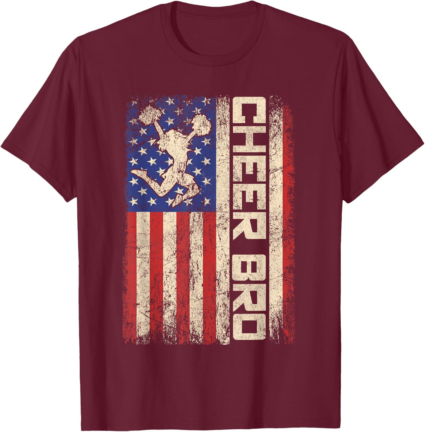 Cheer Bro Cheerleader Brother Funny American US Flag Team T-Shirt - T-Shirt | Maroon