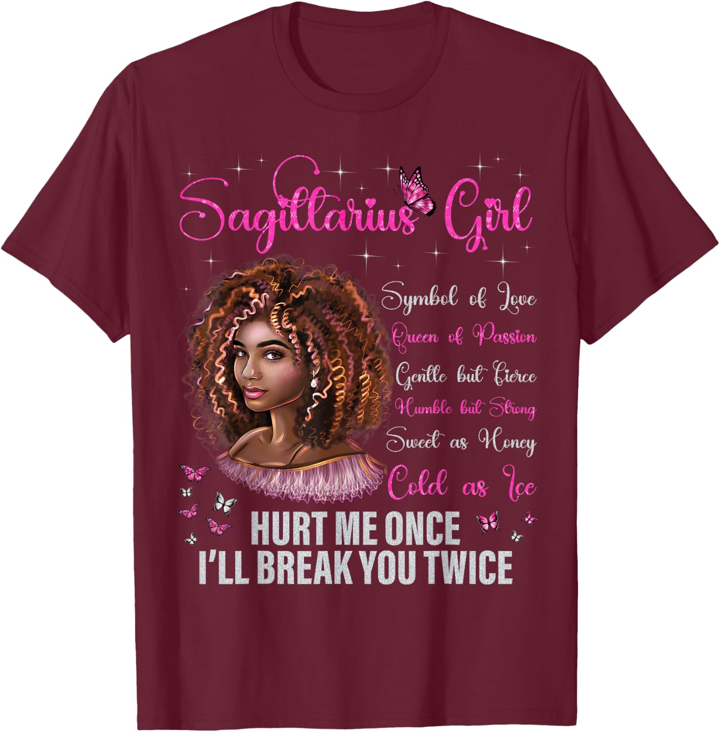Sagittarius Girl Black Queen Zodiac Birthday Afro Woman T-Shirt - T-Shirt | Maroon