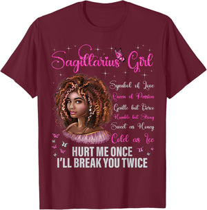 Sagittarius Girl Black Queen Zodiac Birthday Afro Woman T-Shirt - T-Shirt | Maroon