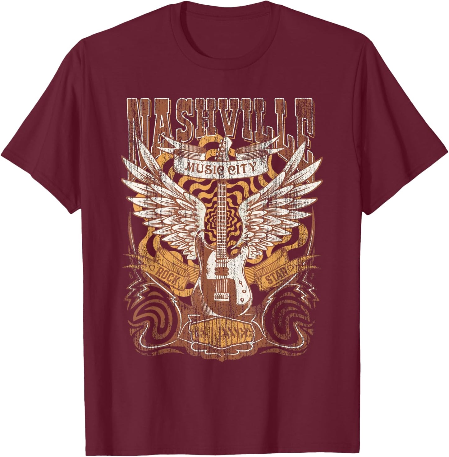 Nashville Tennessee Guitar Country Music City Guitarist Gift T-Shirt - T-Shirt | Maroon