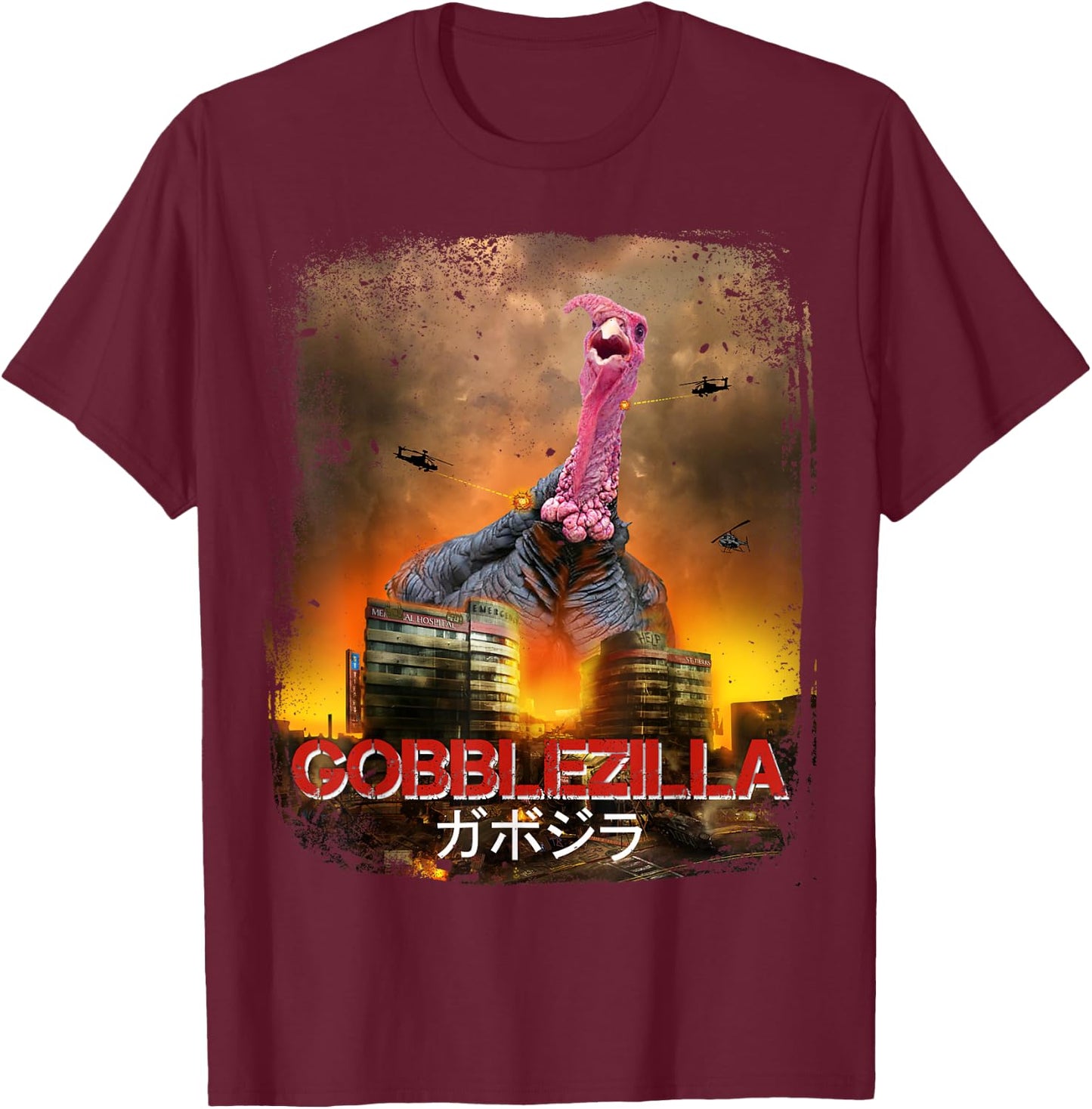 Turkey Day Thanksgiving Gobblezilla T-Shirt - T-Shirt | Maroon
