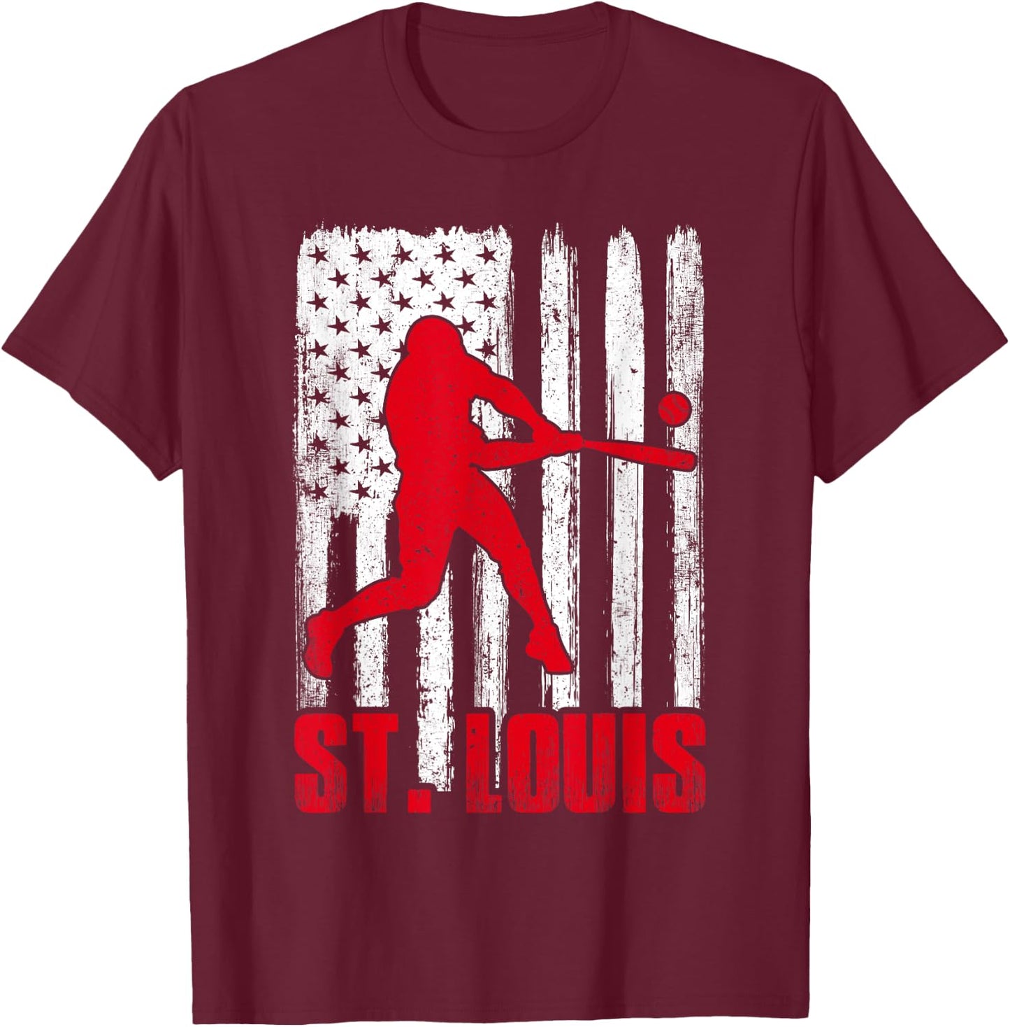 St. Louis Retro Baseball Flag Patriotic Men Women Kids T-Shirt - T-Shirt | Maroon