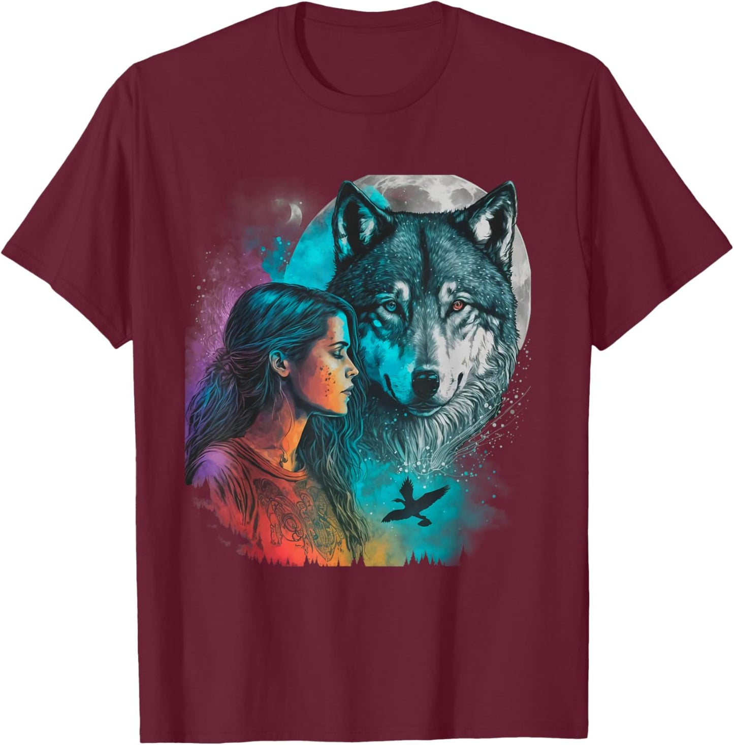 Ethnic Tribal Wolf Boho Feather Native American Hippie Women T-Shirt - T-Shirt | Maroon