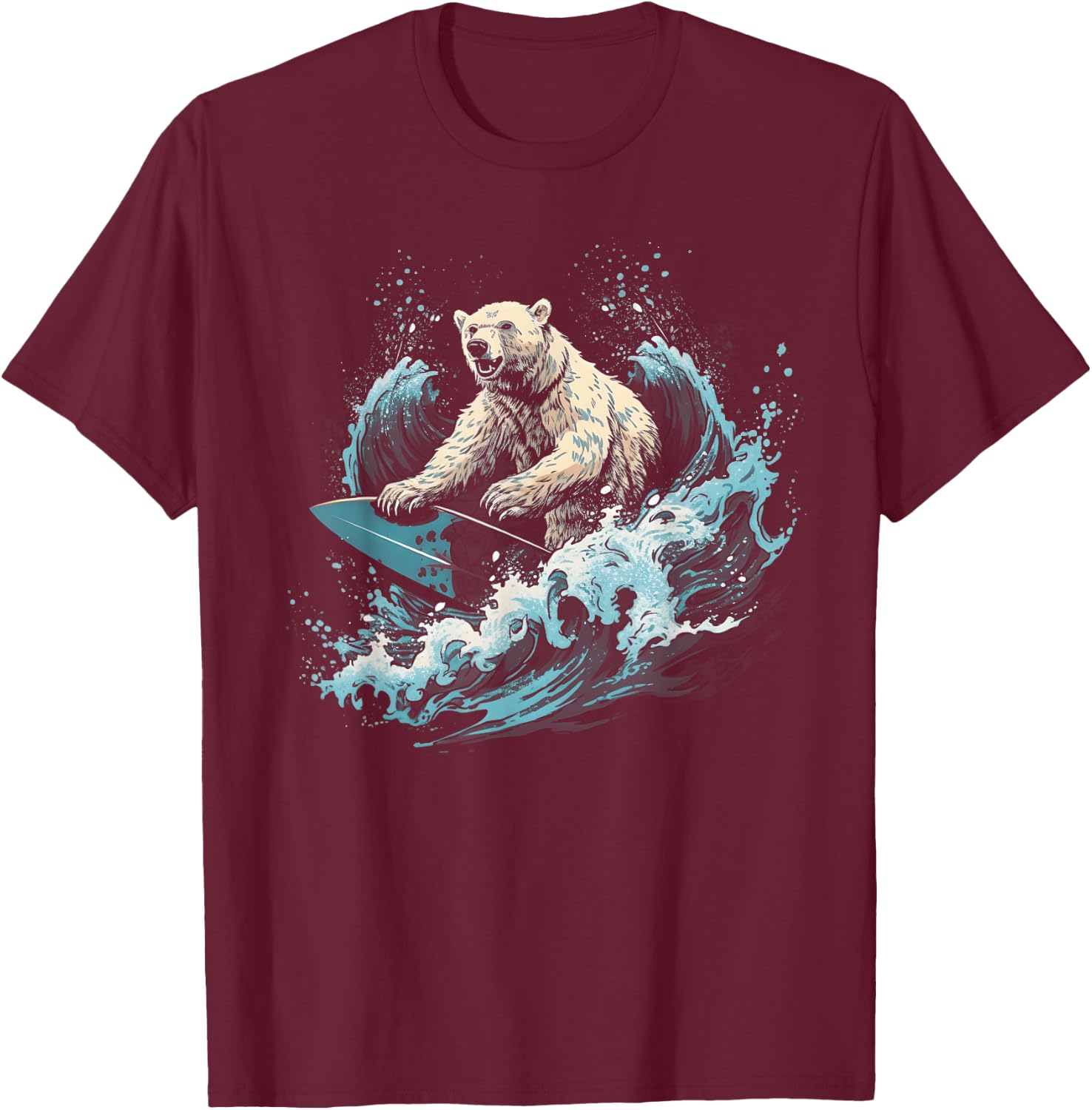 Polar Bear Surfing Wave on Surfboard Beach Polar Bear Lover T-Shirt - T-Shirt | Maroon