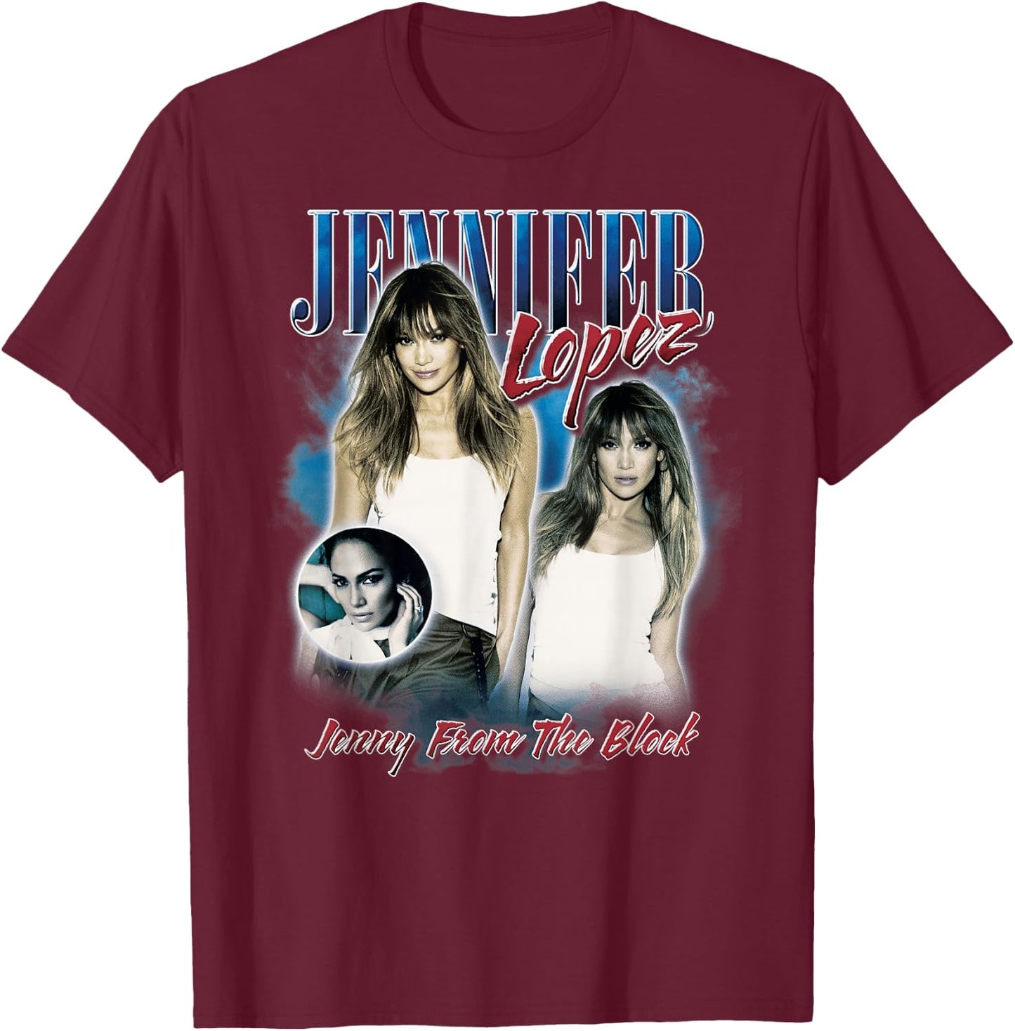 Jennifer Lopez Homage Collage T-Shirt - T-Shirt | Maroon