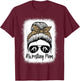 Bleached Life Wrestling Mom Women Leopard Messy Bun Glasses T-Shirt - T-Shirt | Maroon