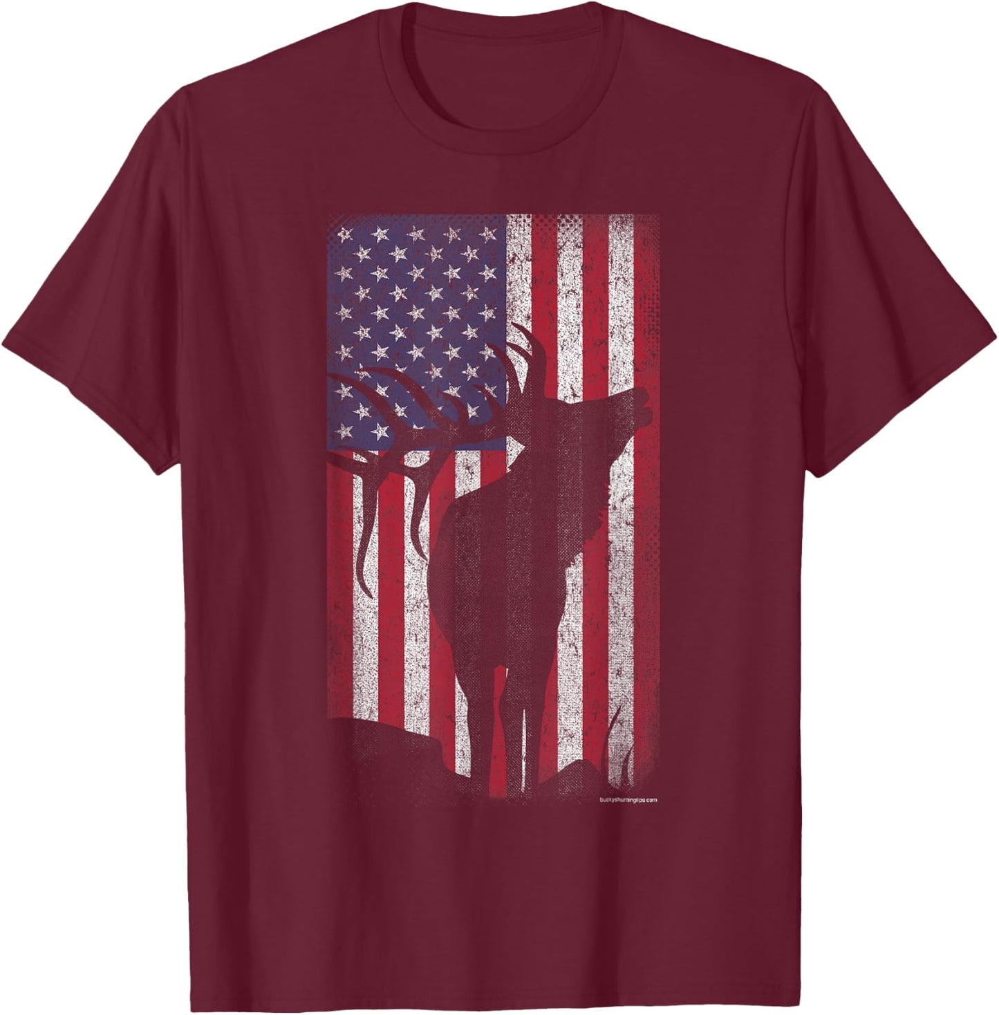 Elk Hunting Bugling Bull US Flag - American Retro T-Shirt - T-Shirt | Maroon