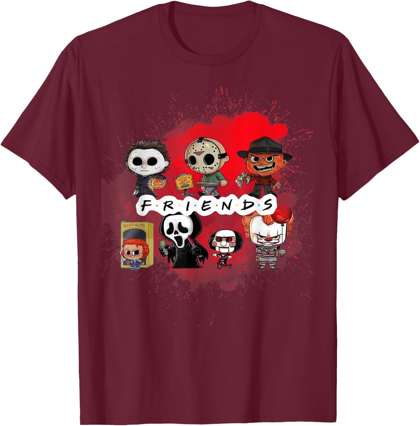 Spooky Season Horror Villain Friends Fall Fun T-Shirt - T-Shirt | Maroon