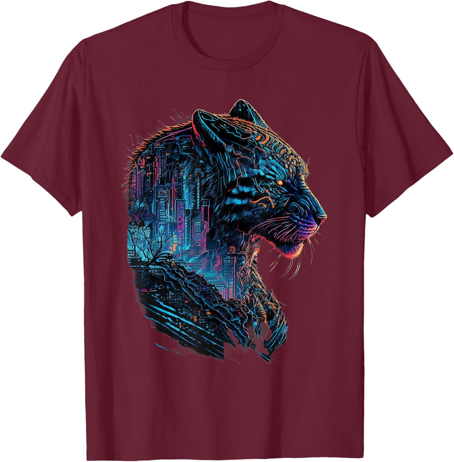 tiger with cyberpunk City Japanese style for lover Gaming T-Shirt - T-Shirt | Maroon