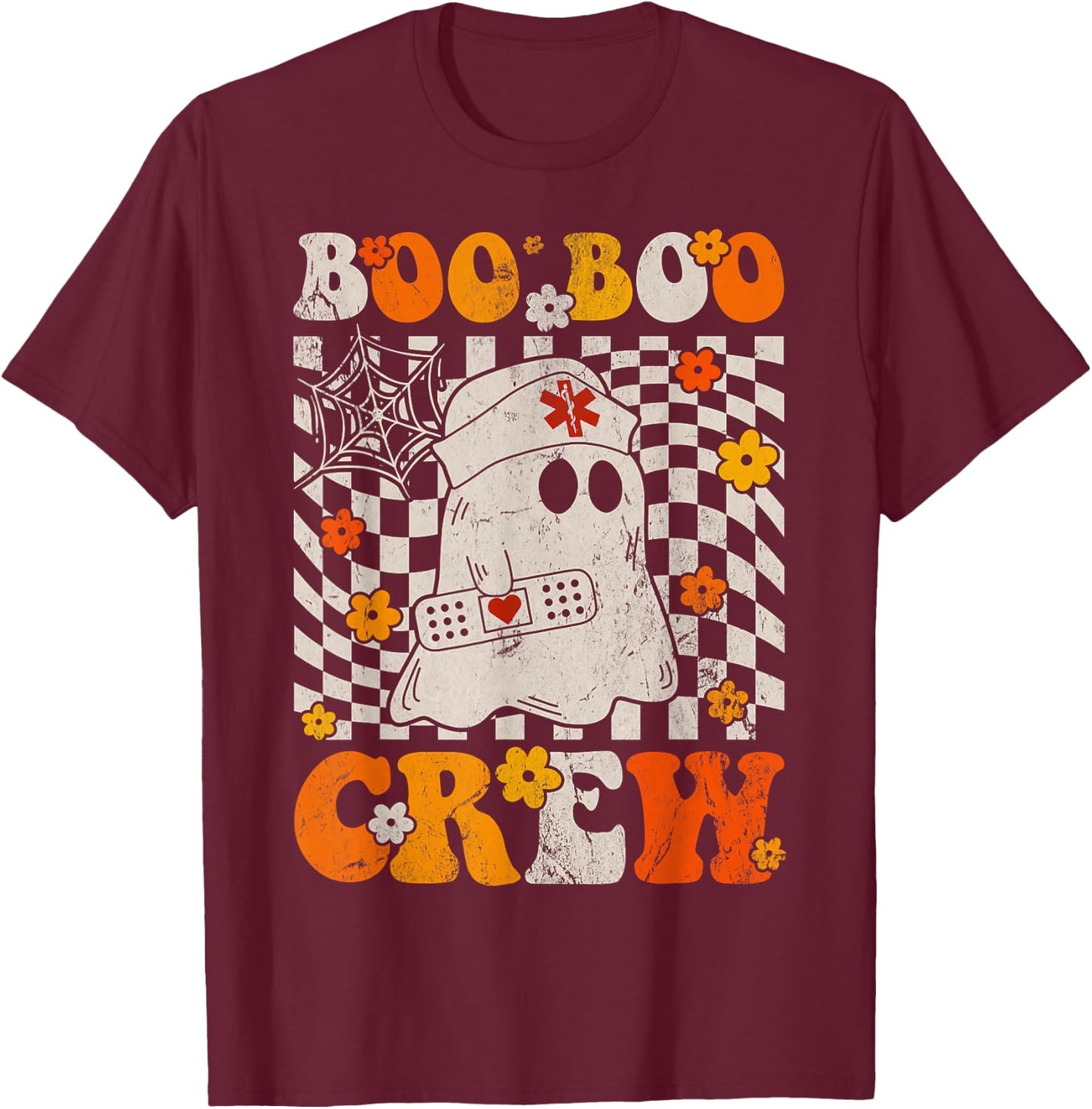 Funny Boo Boo Crew Nurse Halloween Costume Ghost Nursery T-Shirt - T-Shirt | Maroon
