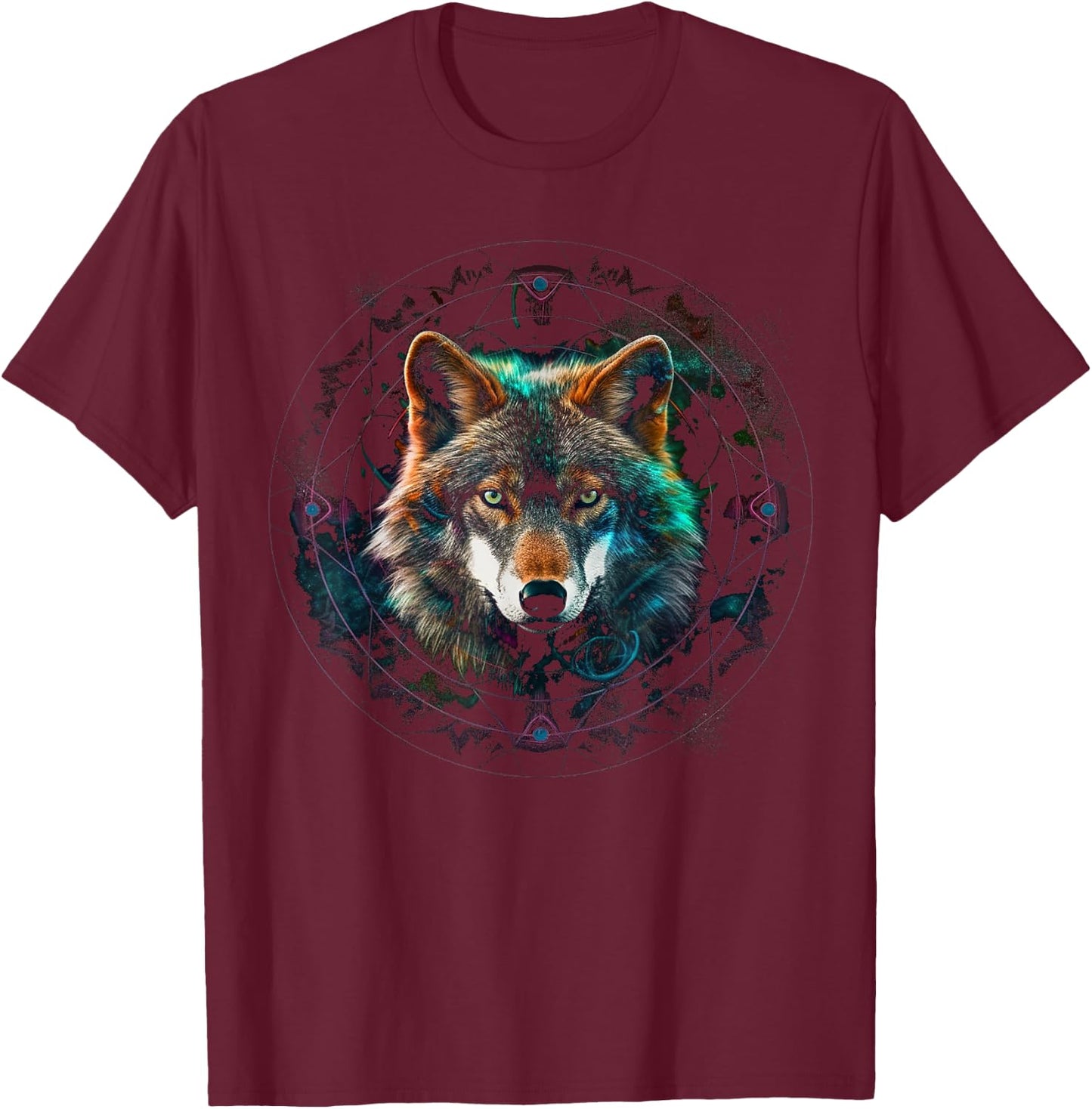 Wolf Lover Artwork | Mandala Animal Motif Wolf T-Shirt - T-Shirt | Maroon