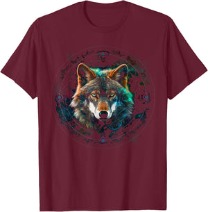Wolf Lover Artwork | Mandala Animal Motif Wolf T-Shirt - T-Shirt | Maroon