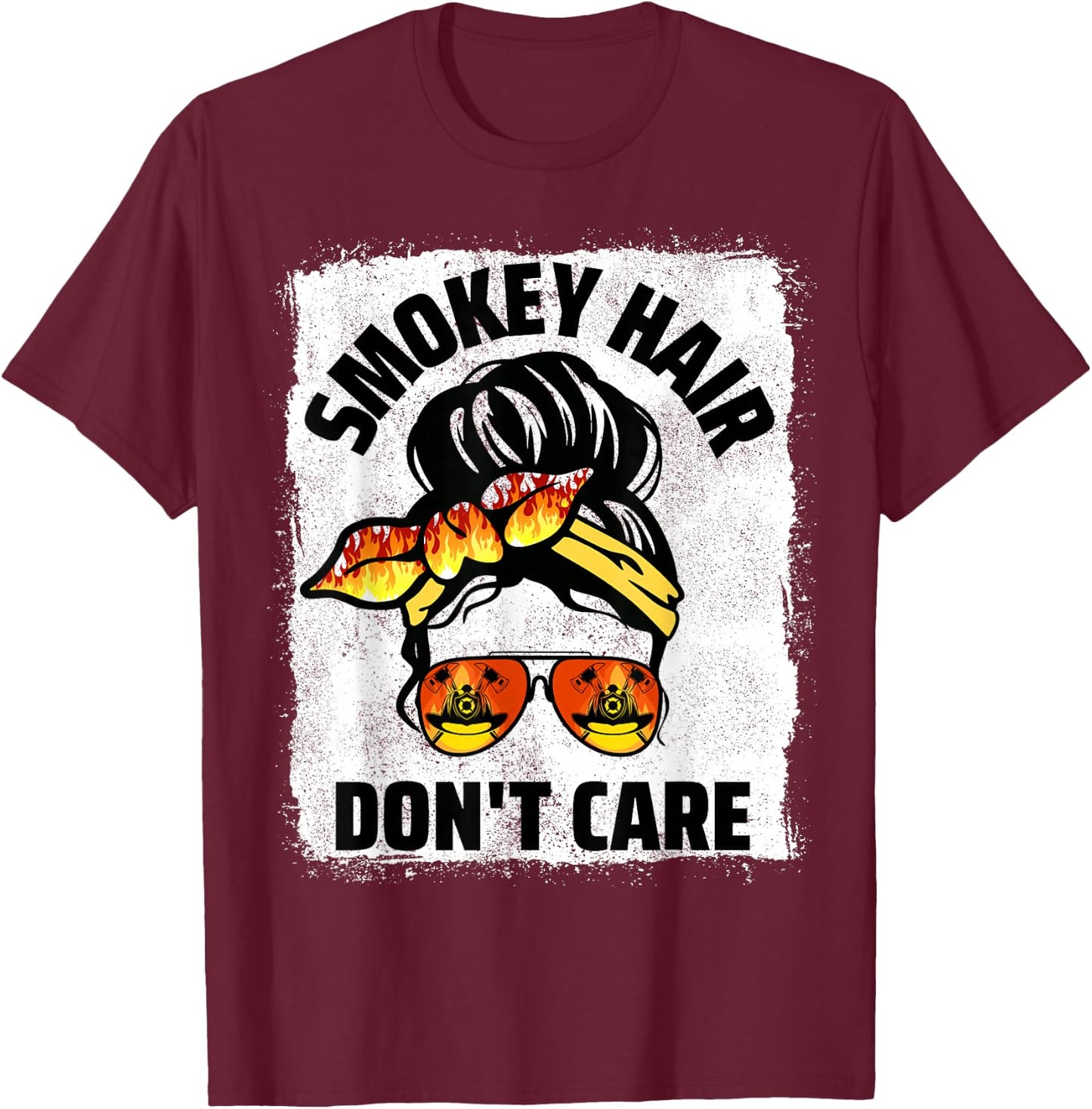Firefighting Hair Don't Care Messy Bun Firefighter Women T-Shirt - T-Shirt | Maroon