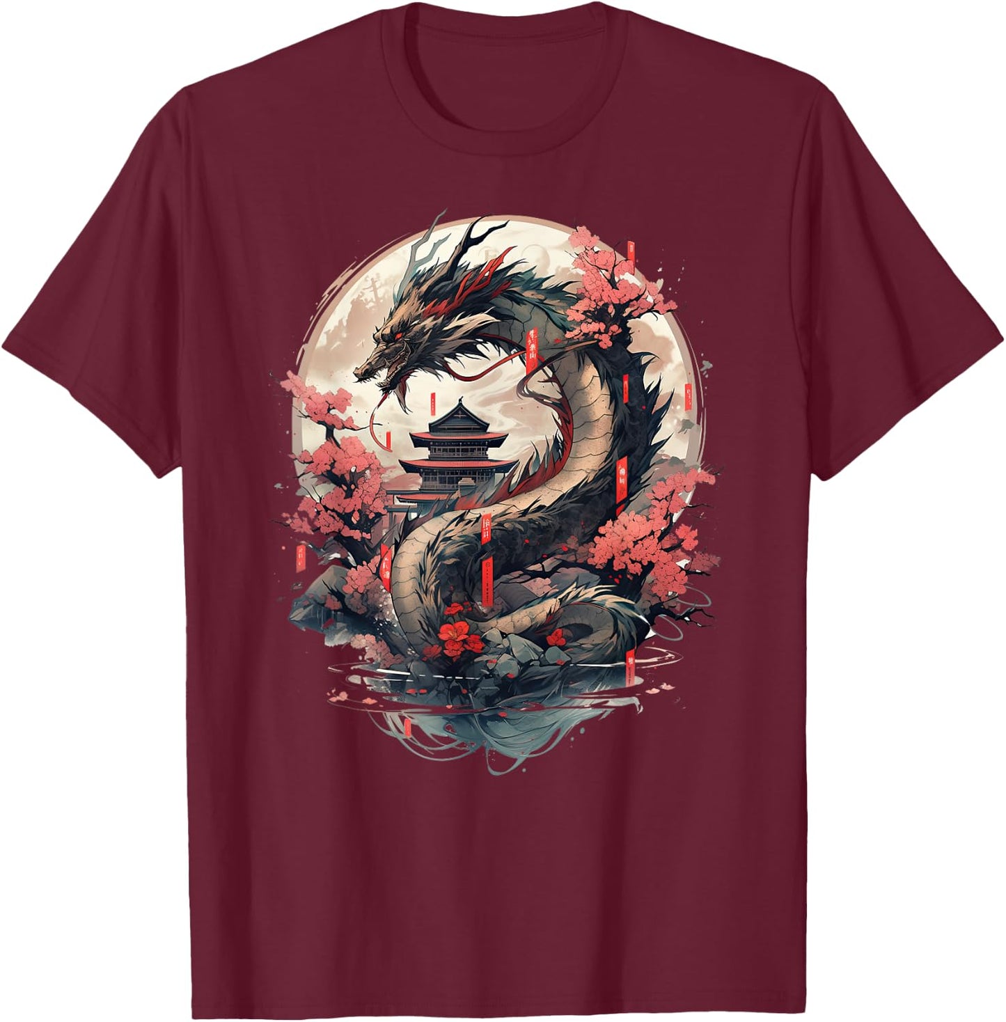 Japanese Aesthetic Dragon japanese art Japan Tattoo T-Shirt - T-Shirt | Maroon