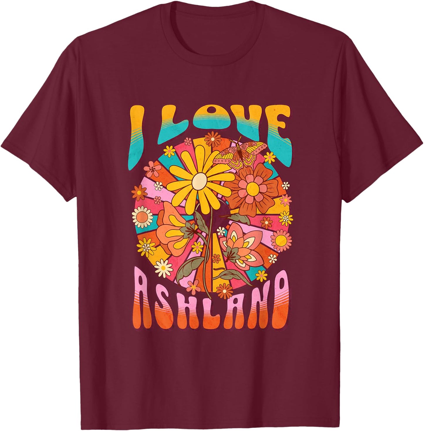 Ashland, Oregon Retro 60s Style Graphic Hippie T-Shirt - T-Shirt | Maroon