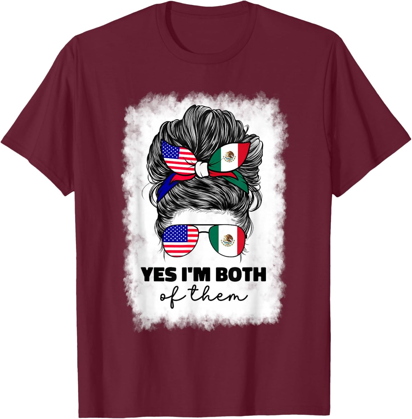 Half Mexican and American Mexico America USA Flag Girl Woman T-Shirt - T-Shirt | Maroon