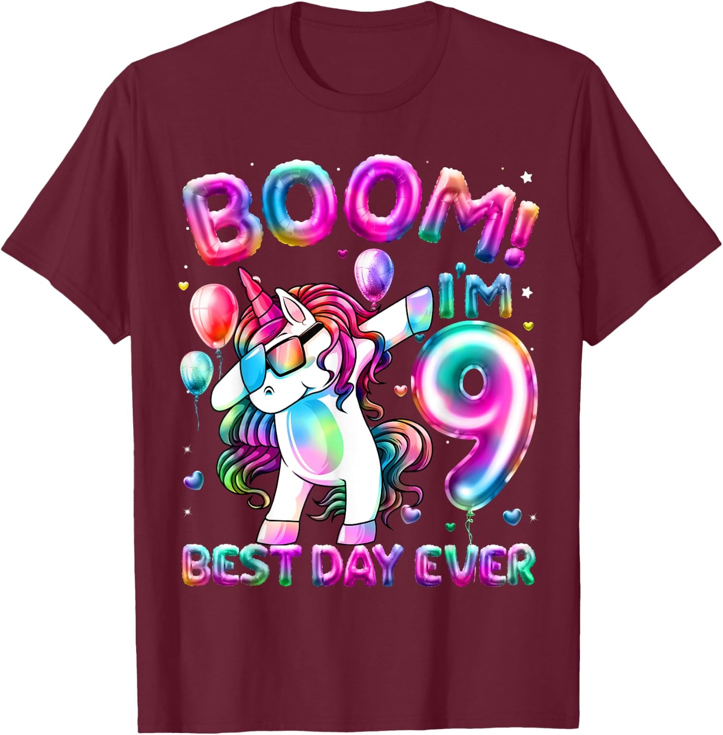 9 Years Old Dabbing Unicorn Gifts 9th Birthday Girl Party T-Shirt - T-Shirt | Maroon