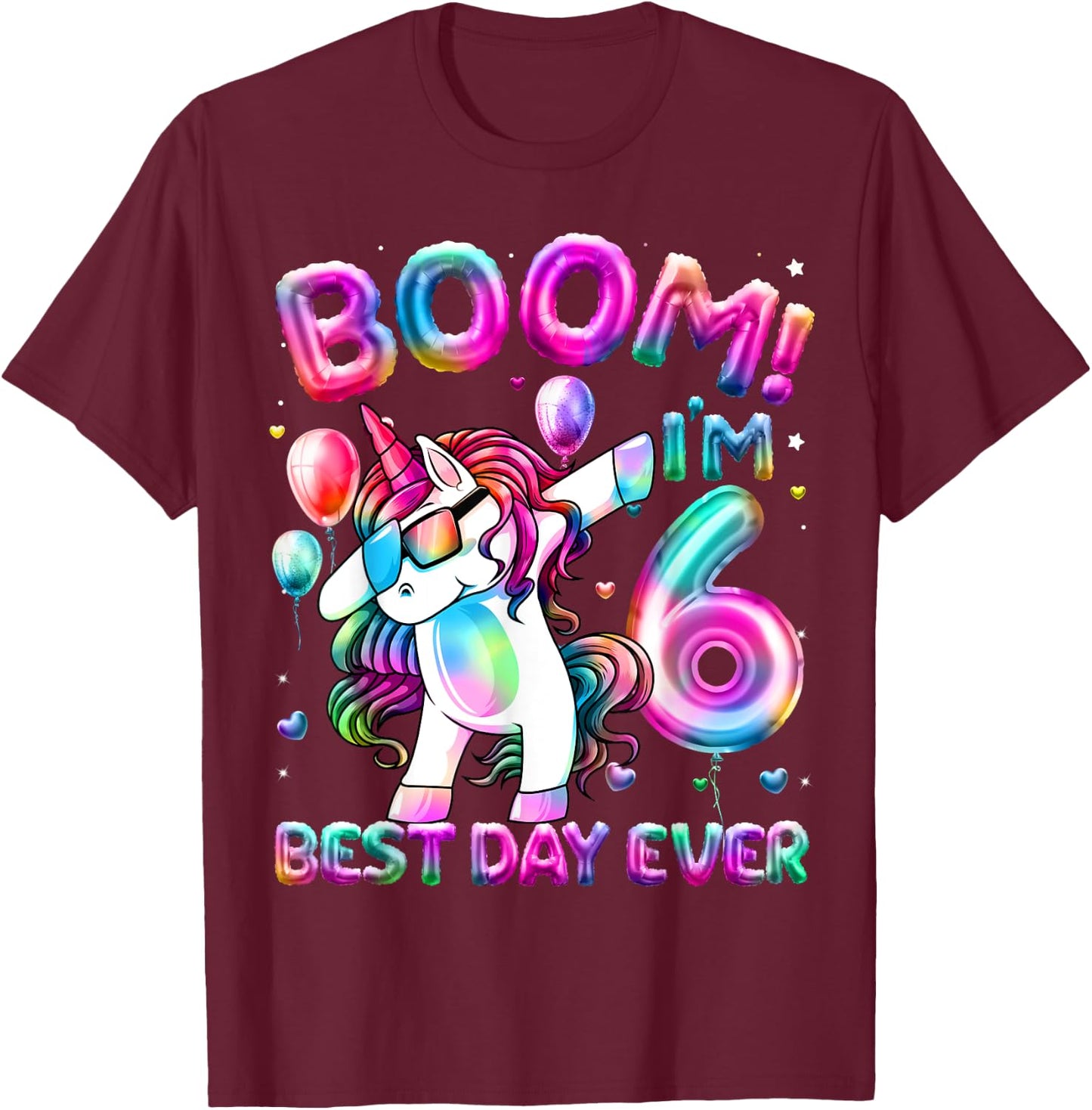6 Years Old Dabbing Unicorn Gifts 6th Birthday Girl Party T-Shirt - T-Shirt | Maroon