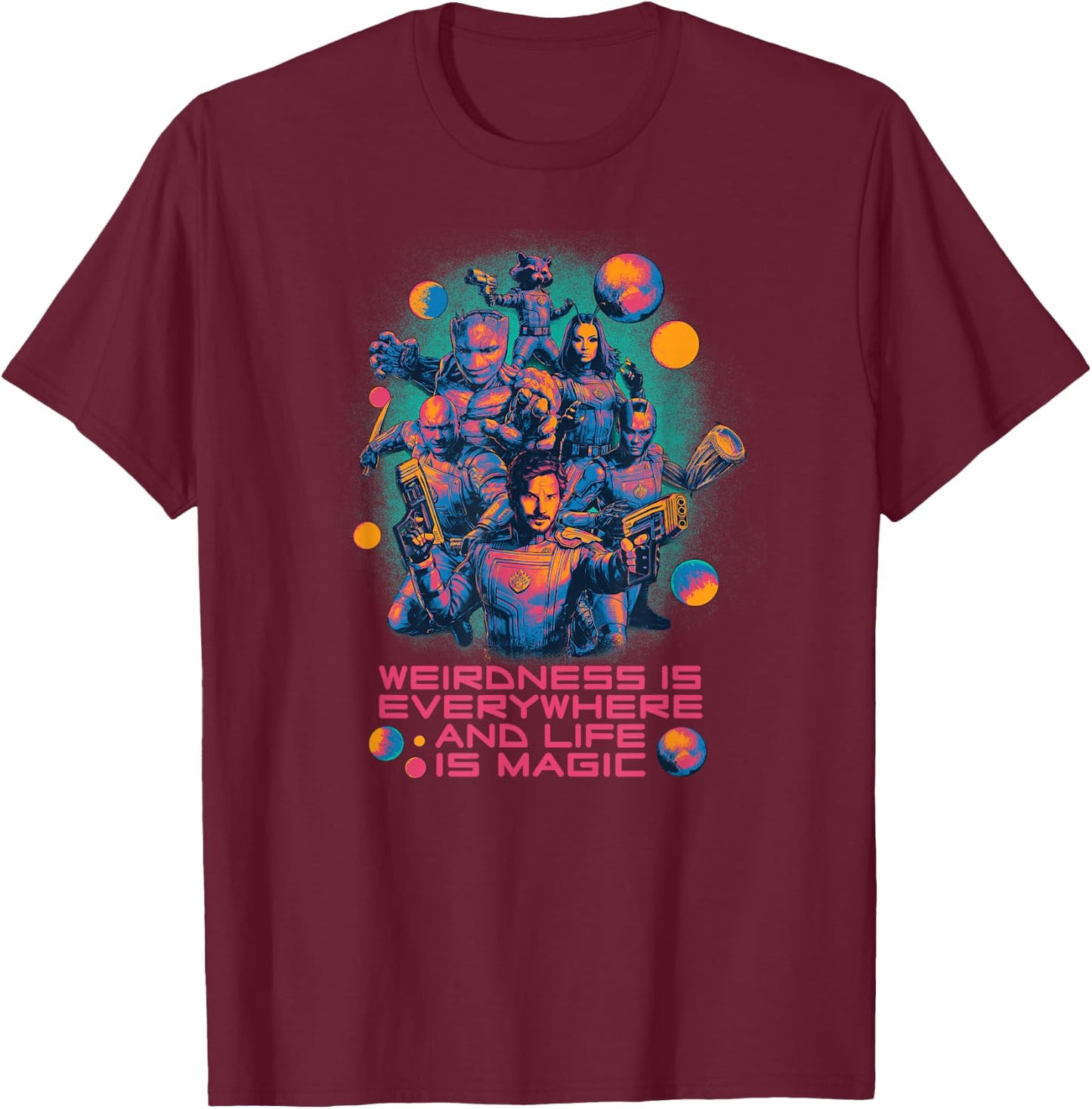 Marvel Guardians of the Galaxy Volume 3 Weirdness Everywhere T-Shirt - T-Shirt | Maroon