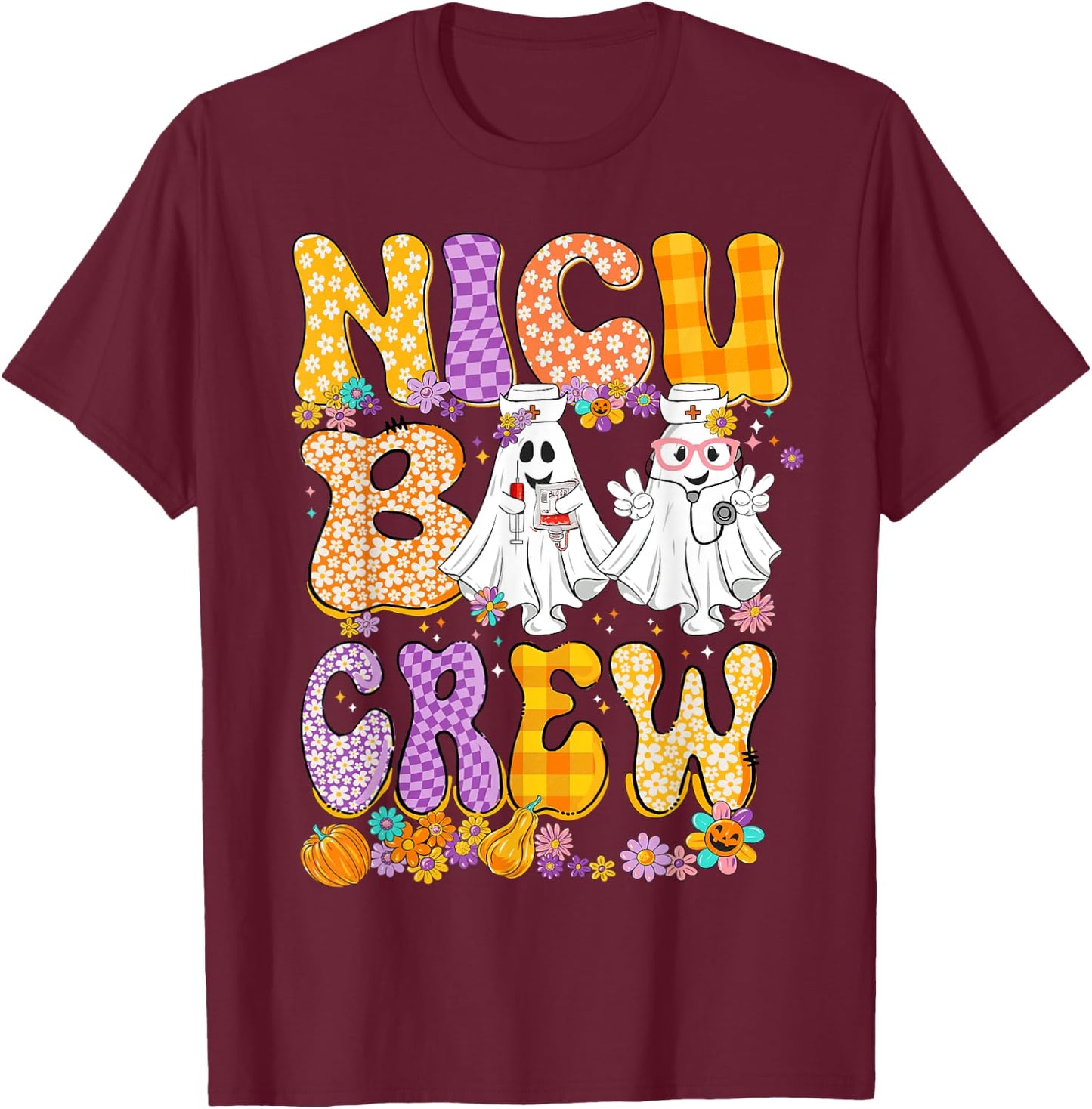 Retro NICU Boo Crew Stethoscope NICU Nurse Halloween Costume T-Shirt - T-Shirt | Maroon