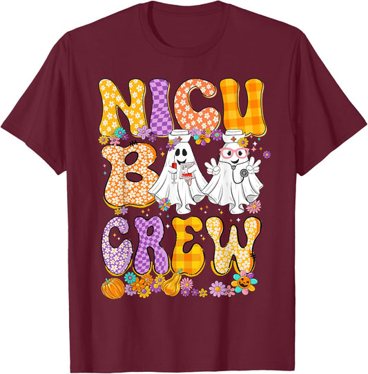 Retro NICU Boo Crew Stethoscope NICU Nurse Halloween Costume T-Shirt - T-Shirt | Maroon