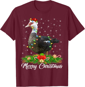 Duck Bird Lover Matching Santa Hat Muscovy Duck Christmas T-Shirt - T-Shirt | Maroon