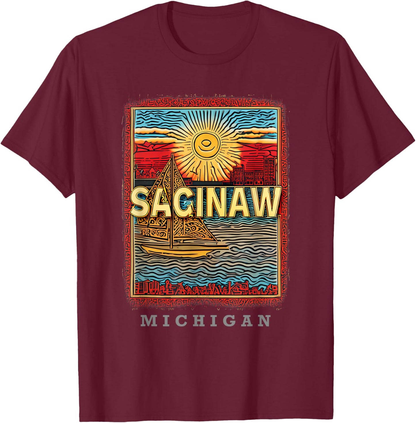 Saginaw Michigan MI Riverside Charm SD915 T-Shirt - T-Shirt | Maroon