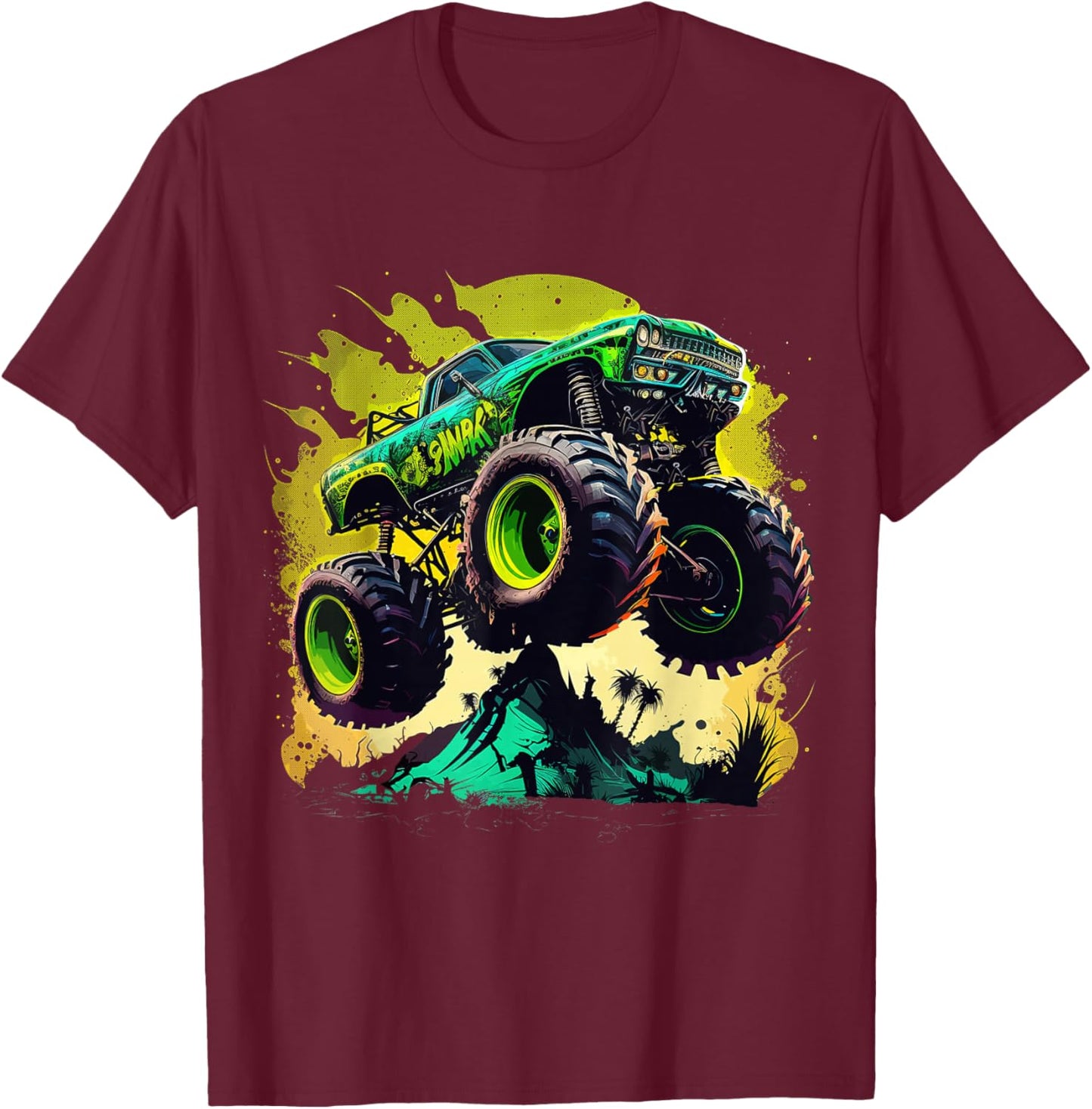 Retro Vintage Monster Truck Retro Sunset Monster Truck Boys T-Shirt - T-Shirt | Maroon
