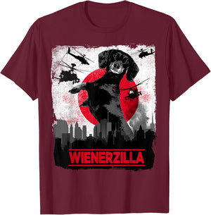 Funny Wienerzilla Dachshund Dog T-Shirt - T-Shirt | Maroon