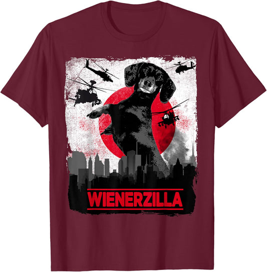Funny Wienerzilla Dachshund Dog T-Shirt - T-Shirt | Maroon