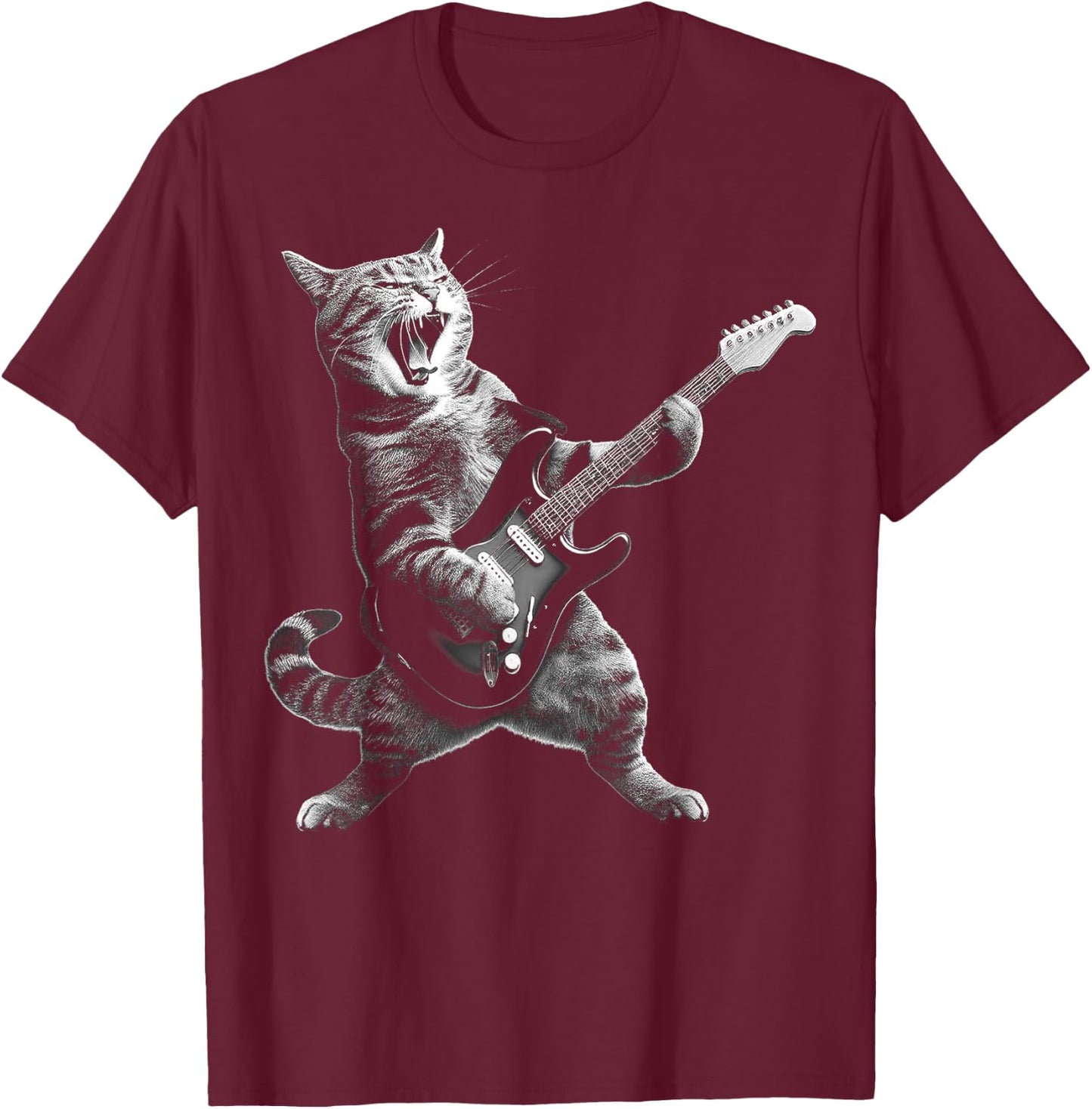 Cat Playing Guitar Rock and Roll Rock Star Women Kid T-Shirt - T-Shirt | Maroon