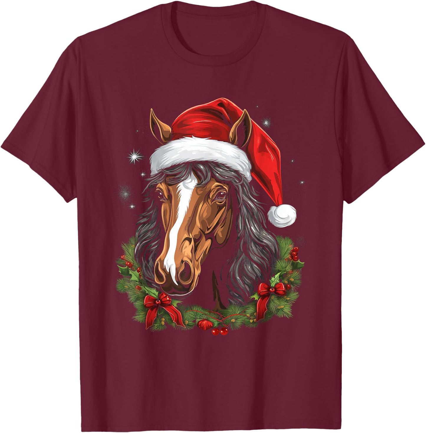 Horse with x-mas hat - Christmas Horse Santa T-Shirt - T-Shirt | Maroon