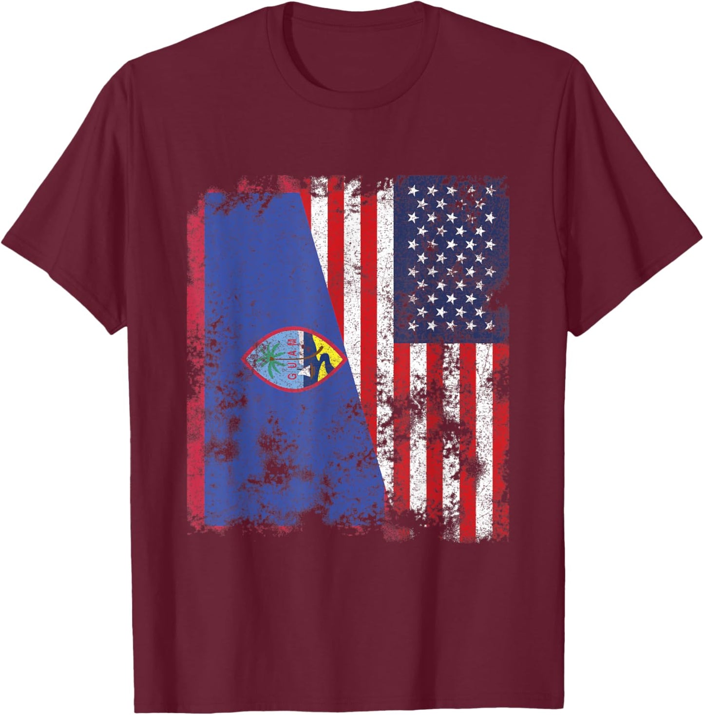 Guam USA Flag Distressed - Half American Kids Men T-Shirt - T-Shirt | Maroon