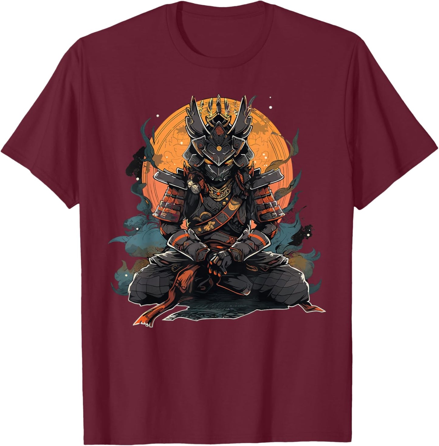 Japanese Art Samurai Vintage Fighter Retro Meditation T-Shirt - T-Shirt | Maroon