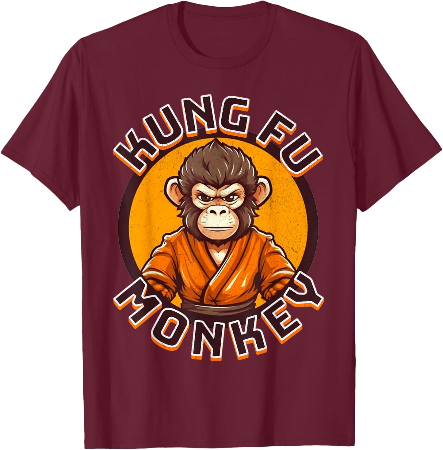 Kung Fu Monkey - Monkey in a Karate GI - Funny Martial Arts T-Shirt - T-Shirt | Maroon