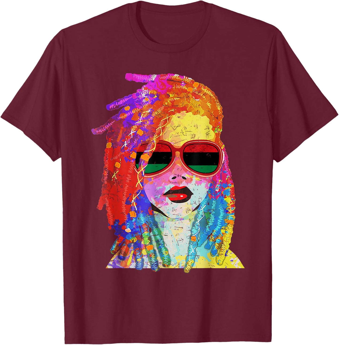 Loc'd Hair Black Queen Afro Woman Melanin Girl Art Small T-Shirt - T-Shirt | Maroon