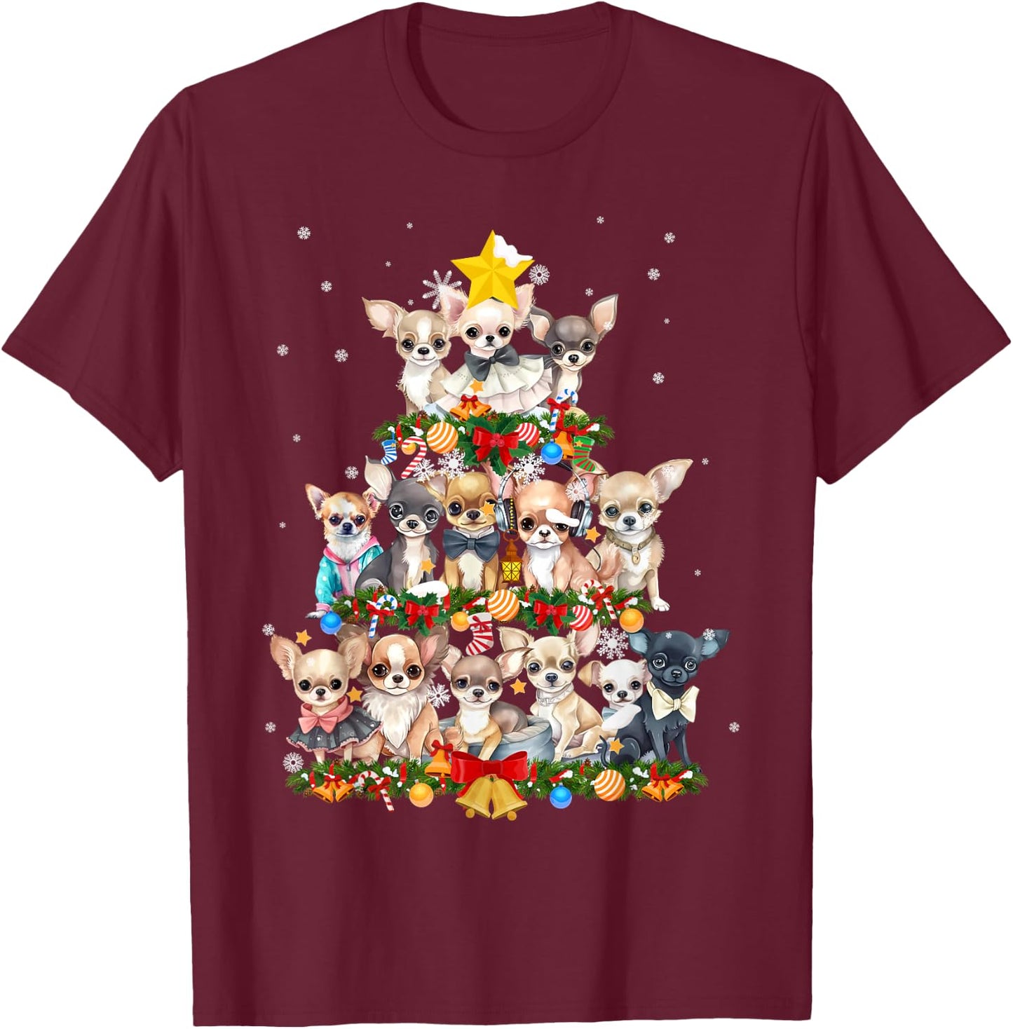Chihuahua Chihuahueño Christmas Tree T-Shirt - T-Shirt | Maroon