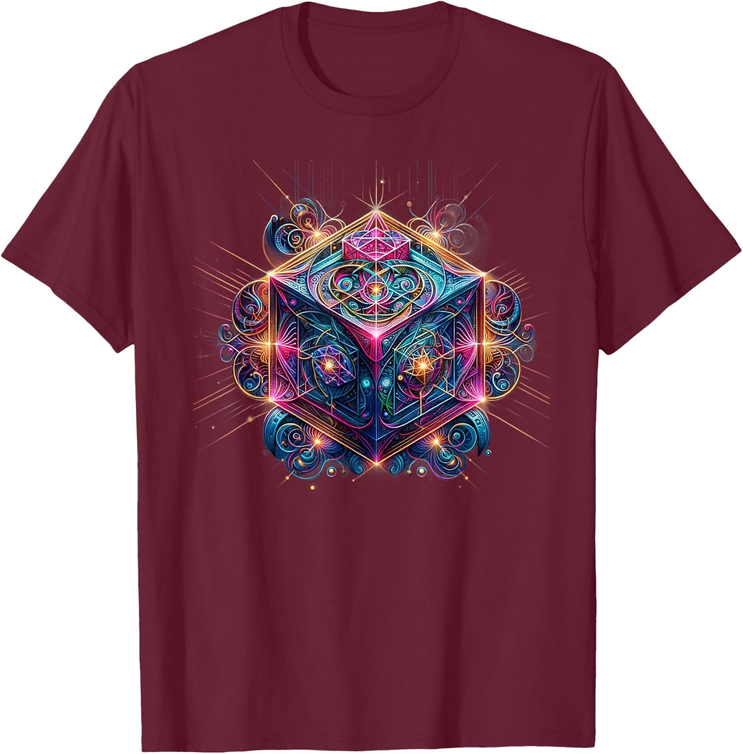 Sacred Geometry Flower of Life Metatron's Cube T-Shirt - T-Shirt | Maroon