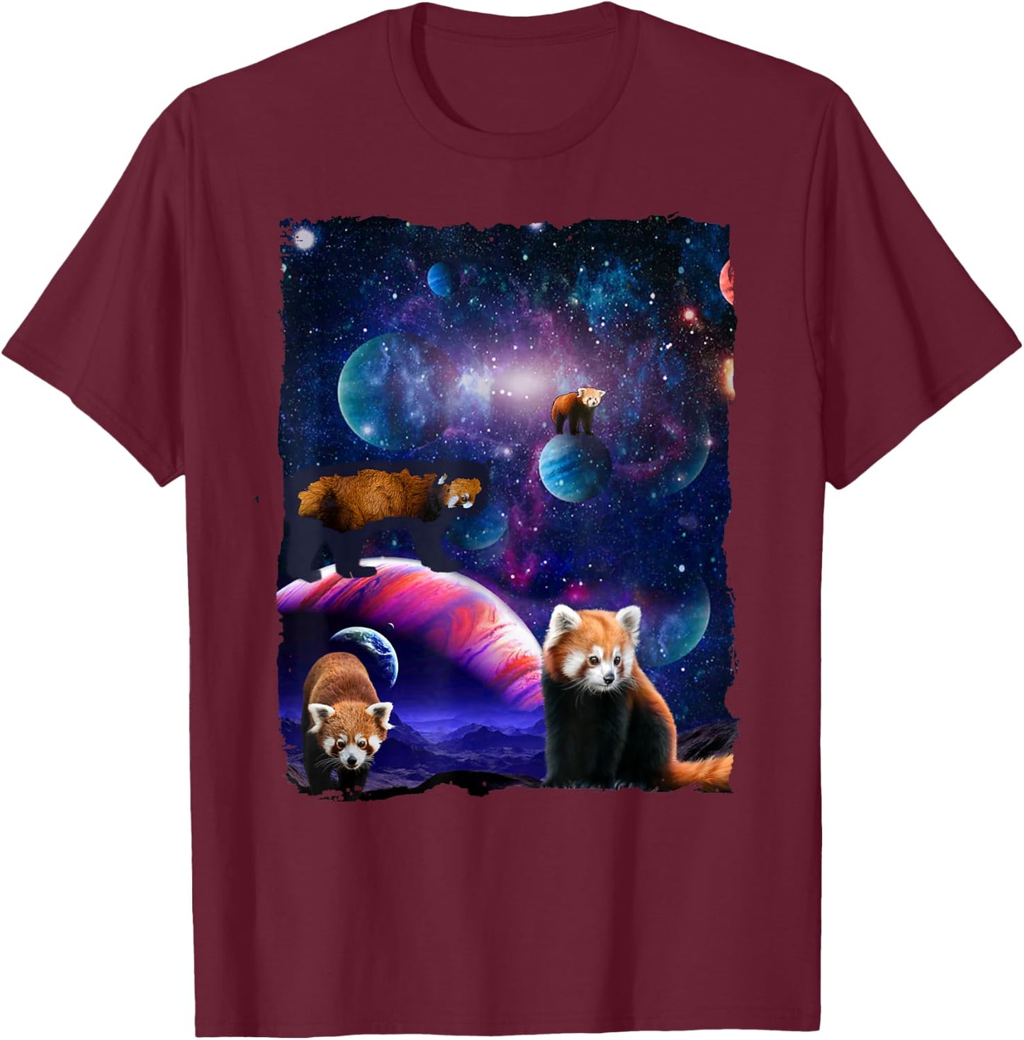 Red Pandas Wild Animal Universe Galaxy Stars lesser panda T-Shirt - T-Shirt | Maroon