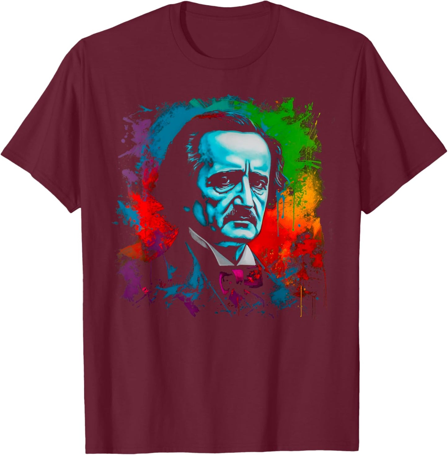 ExpressionWear Edgar Allan Poe Horror - -Adults, Black, Small, Short Sleeve, Classic Fit, Cotton, Polyester T-Shirt - T-Shirt | Maroon