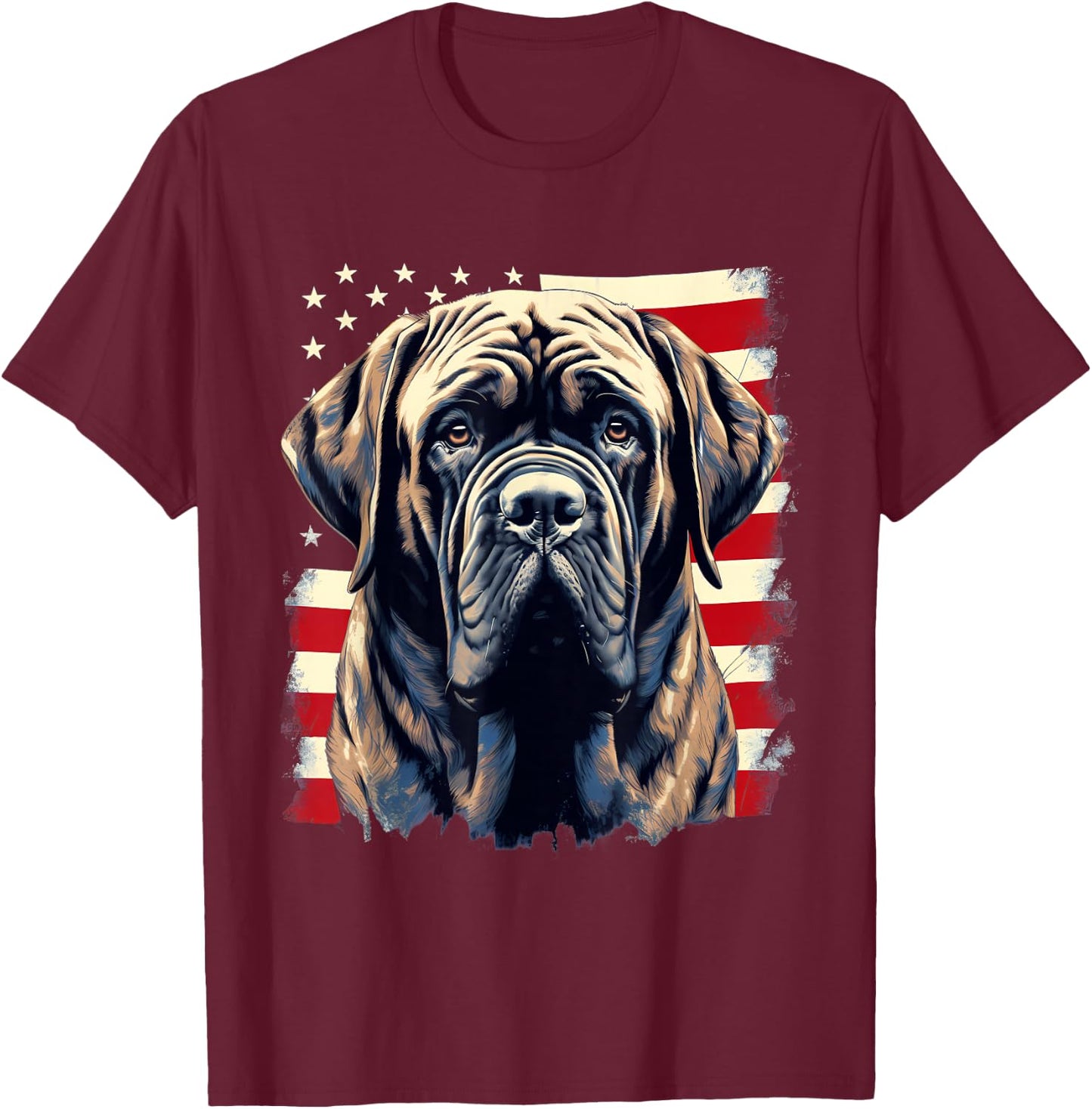 4th of July US Flag English Mastiff Dog T-Shirt - T-Shirt | Maroon
