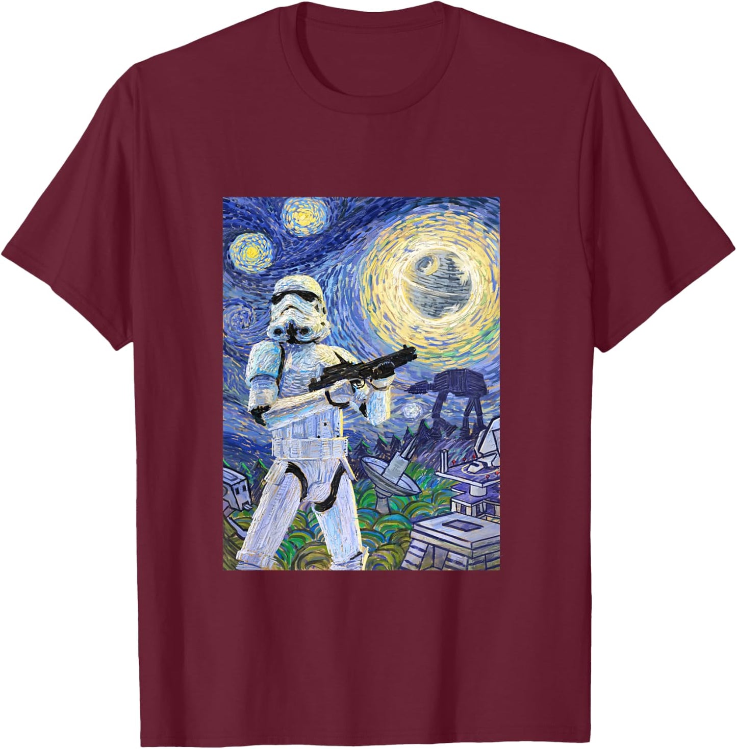 Kids Star Wars Classic Stormtrooper Van Gogh Starry Night Print T-Shirt - T-Shirt | Maroon
