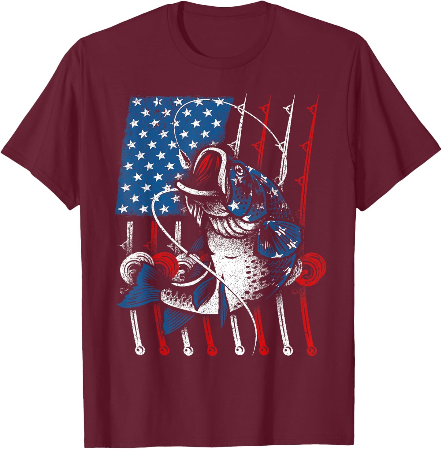 Cool Fishing Women American Flag USA Fish Lover T-Shirt - T-Shirt | Maroon