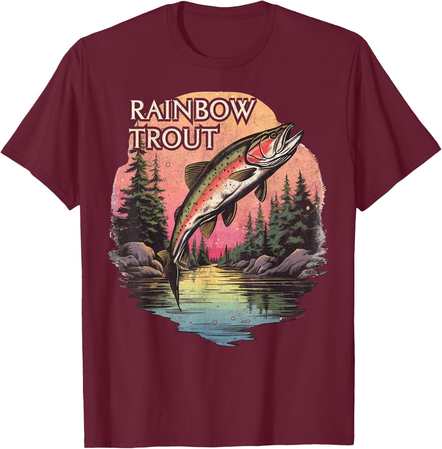 Rainbow Trout River Fishing, Vintage Rainbow Trout T-Shirt - T-Shirt | Maroon