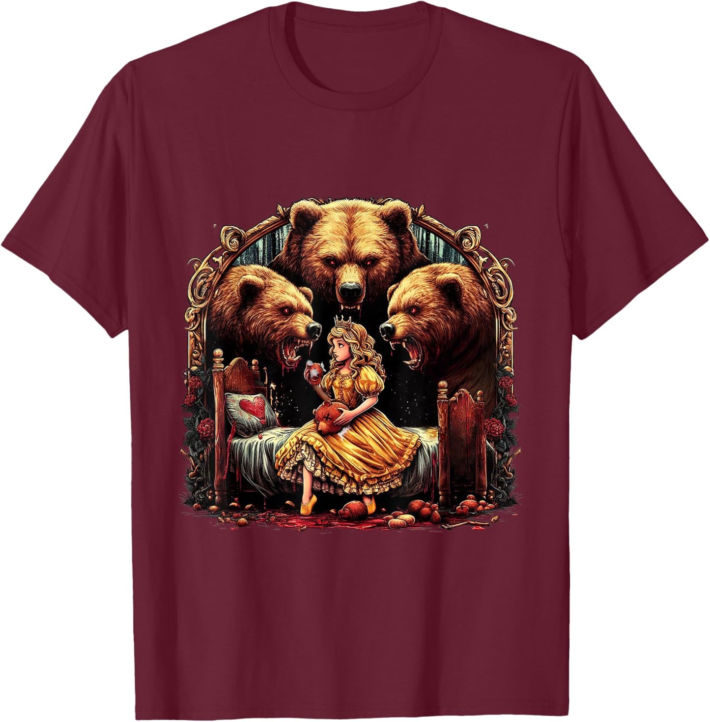 Goldilocks and the Three Bears, Horror Fans Design T-Shirt - T-Shirt | Maroon