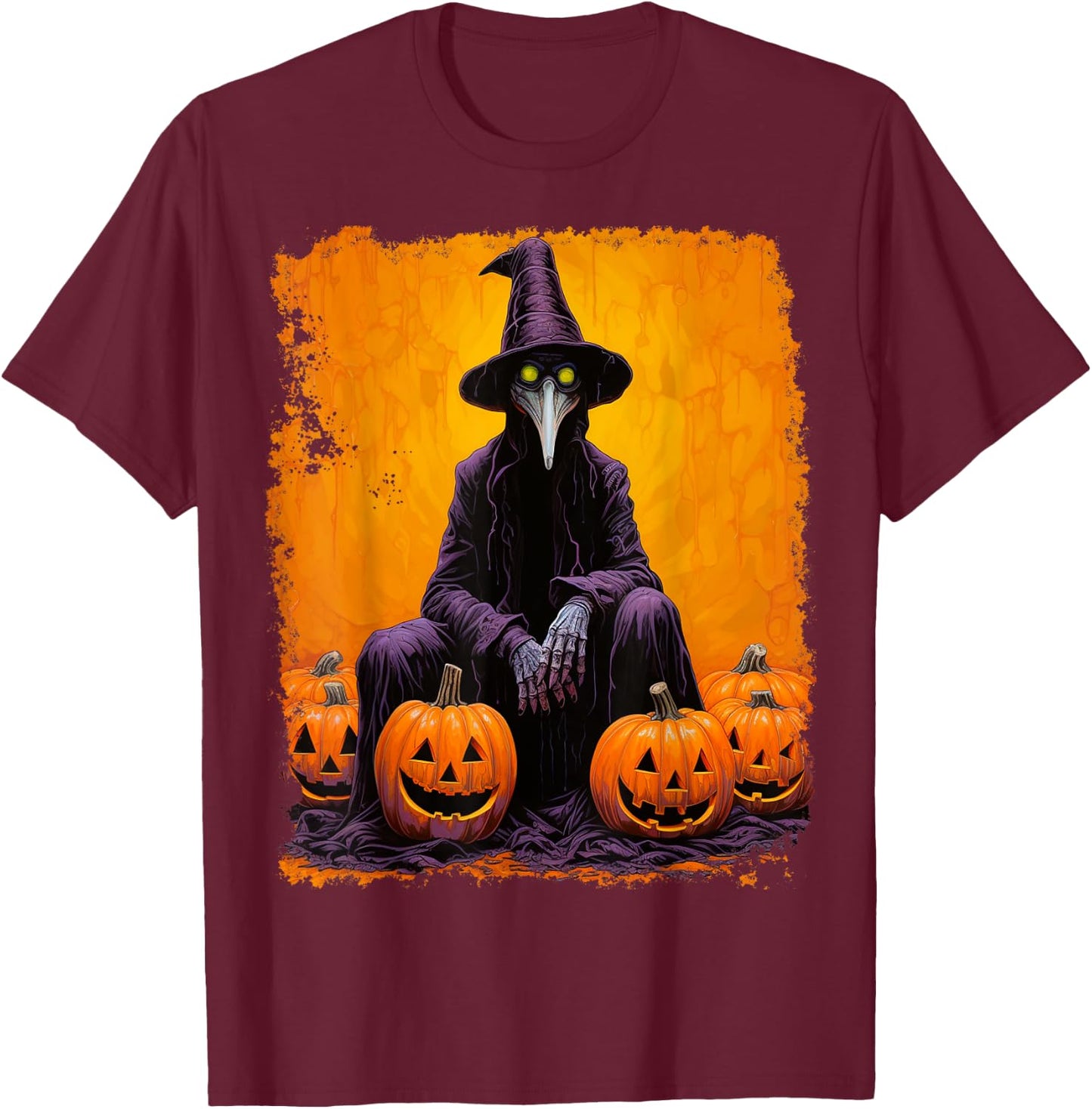 Pop Art Halloween Theme Plague Doctor T-Shirt - T-Shirt | Maroon