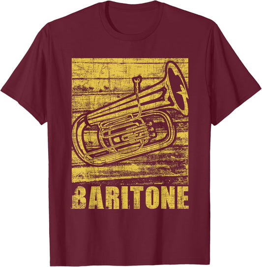 Baritone - Distressed Euphonium Lover Marching Bandmaster T-Shirt - T-Shirt | Maroon