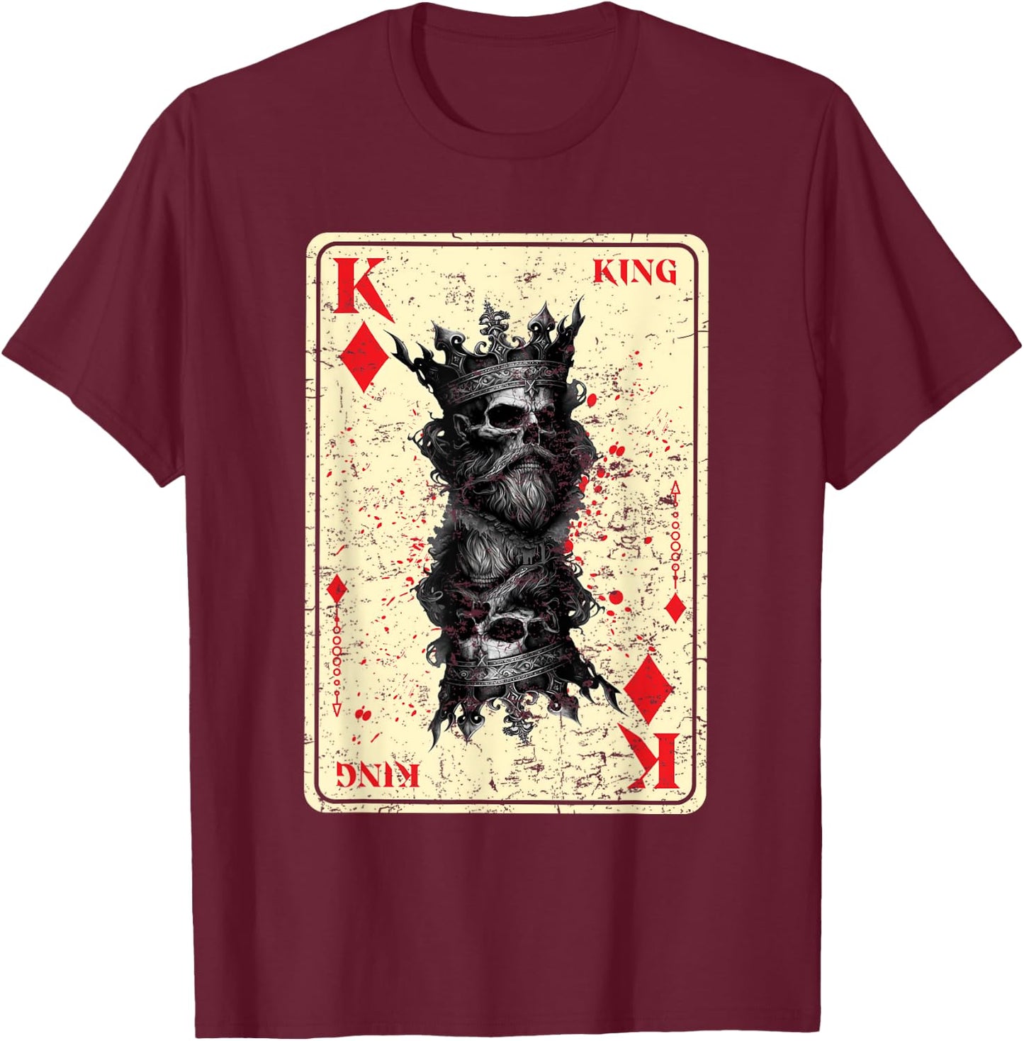 Gothic Card Game Halloween Scary Horror King of Diamonds T-Shirt - T-Shirt | Maroon