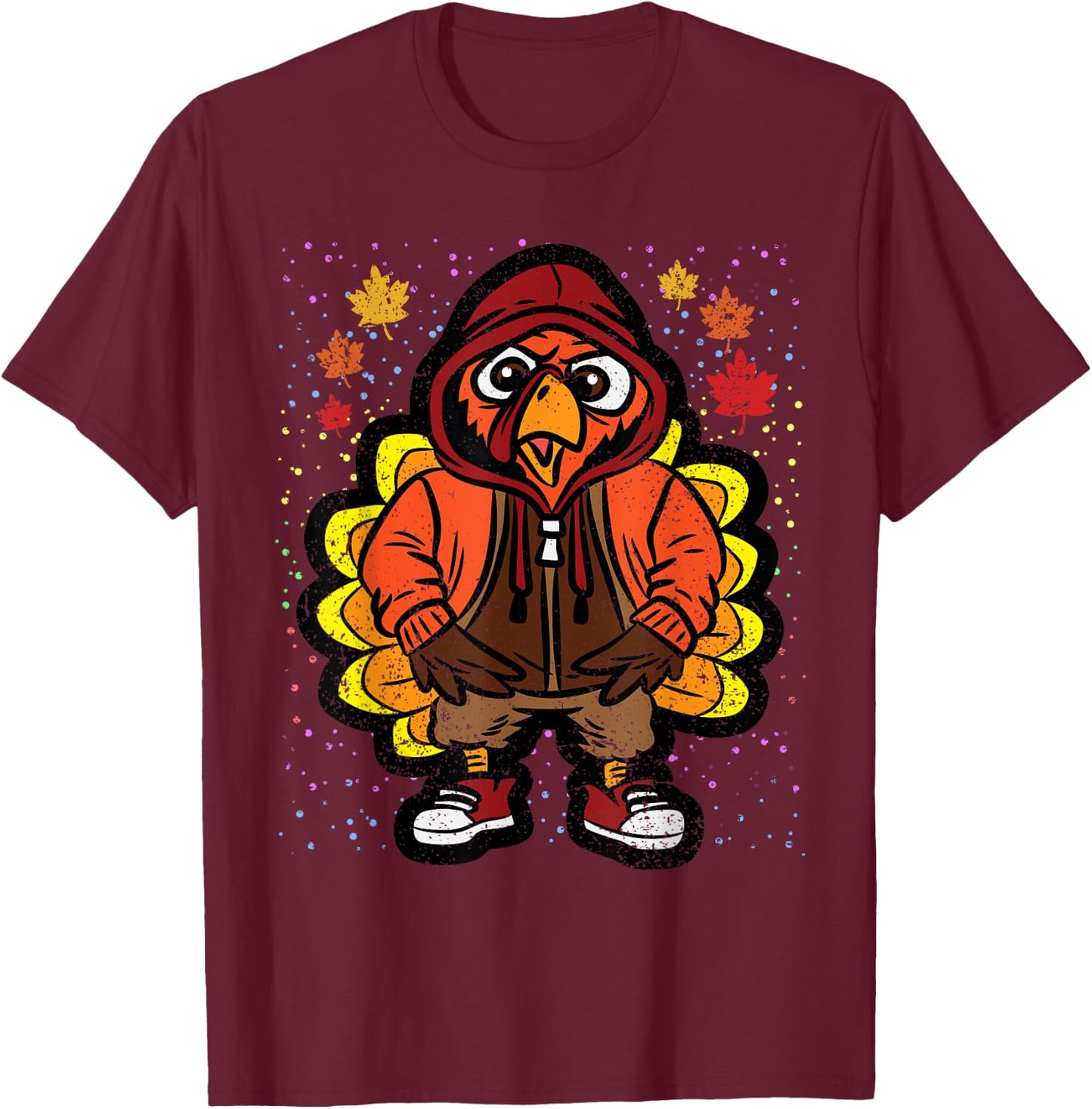 Turkey Gangster Thanksgiving Day Funny Bird Fall Autumn T-Shirt - T-Shirt | Maroon