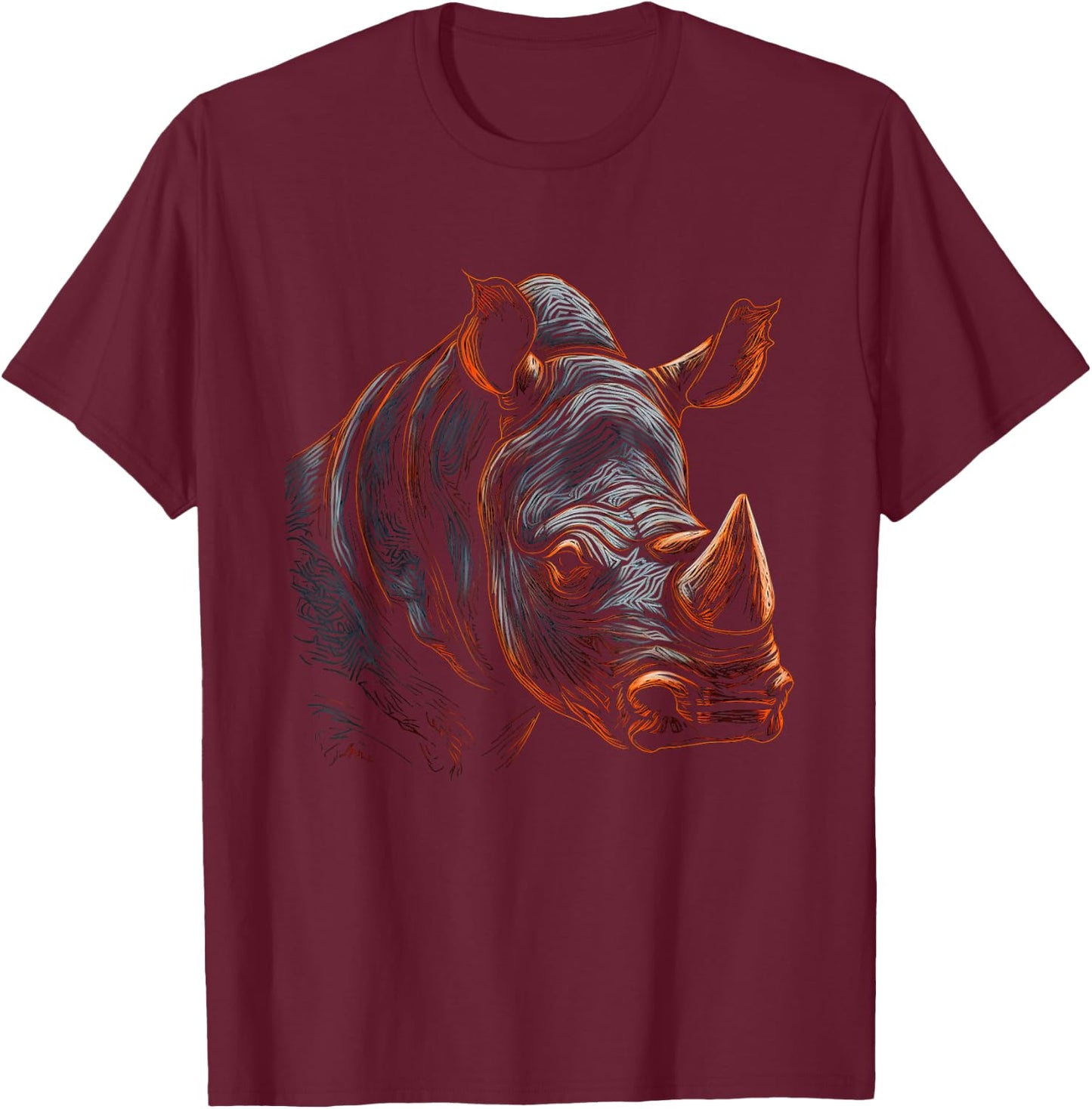 Rhino Artwork - Animal Rhino T-Shirt - T-Shirt | Maroon